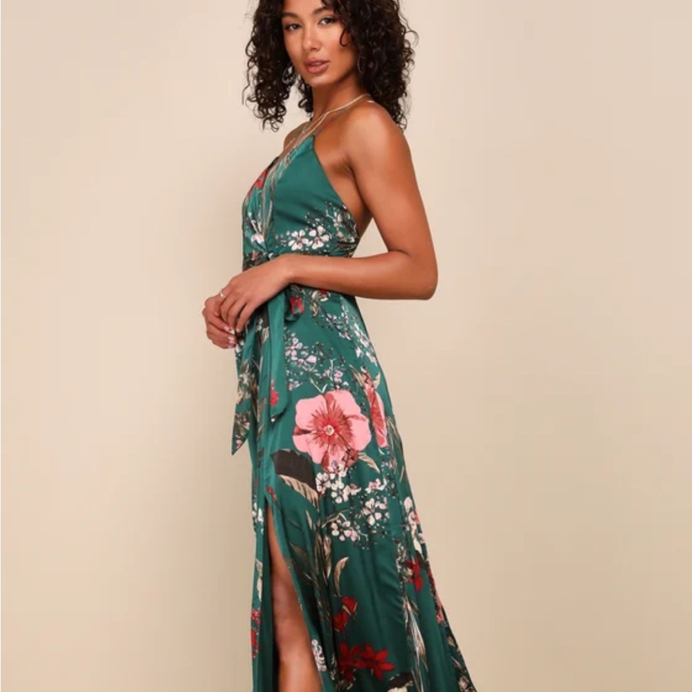 Floral Green Wrap Dress - Picture 3 of 10